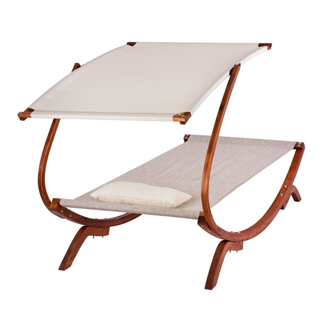 Sunbed Wooden Walnut-Beige with shade Colby HM5671.02 105x221x162cm [5]