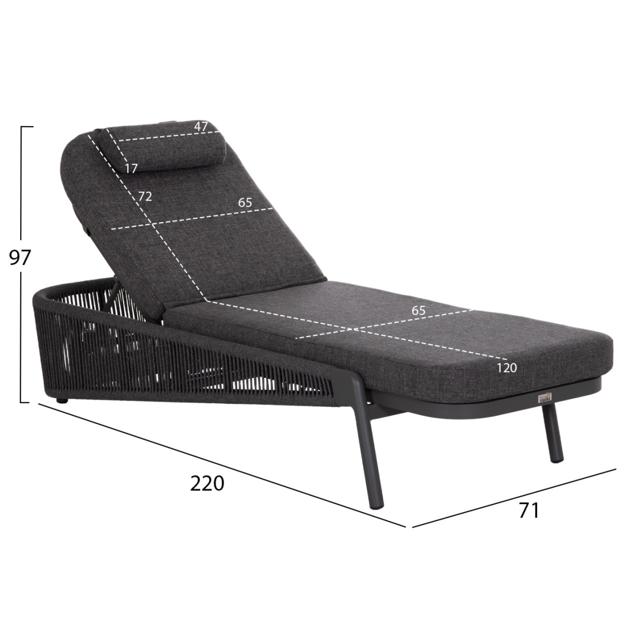 SUNBED XANTION HM6475.01 ALUMINUM-ROPE-OLEFIN FABRIC IN DARK GREY 75x210x92Hcm. [2]