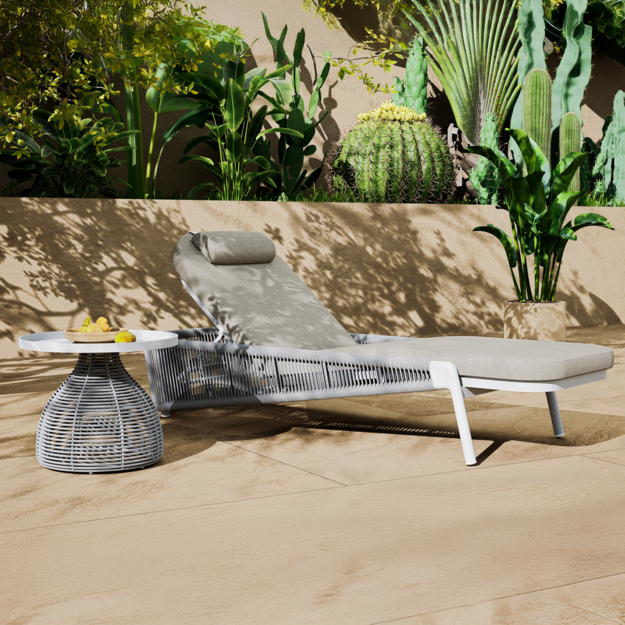 SUNBED XANTION HM6475.02 IVORY ALUMINUM--BEIGE ROPE-OLEFIN FABRIC 75x210x92Hcm. [2]