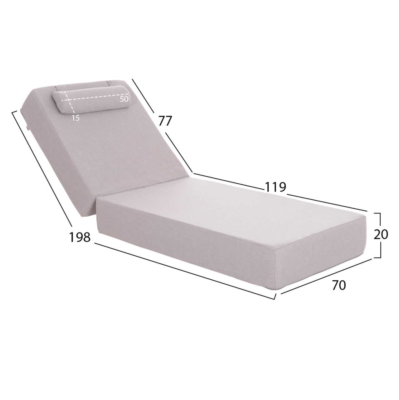 SUNLOUNGER CUSHION KIHEI HM21094.01 OLEFIN IN LIGHT GREY WITH FOAM FILLING 198x70x20Hcm. [2]