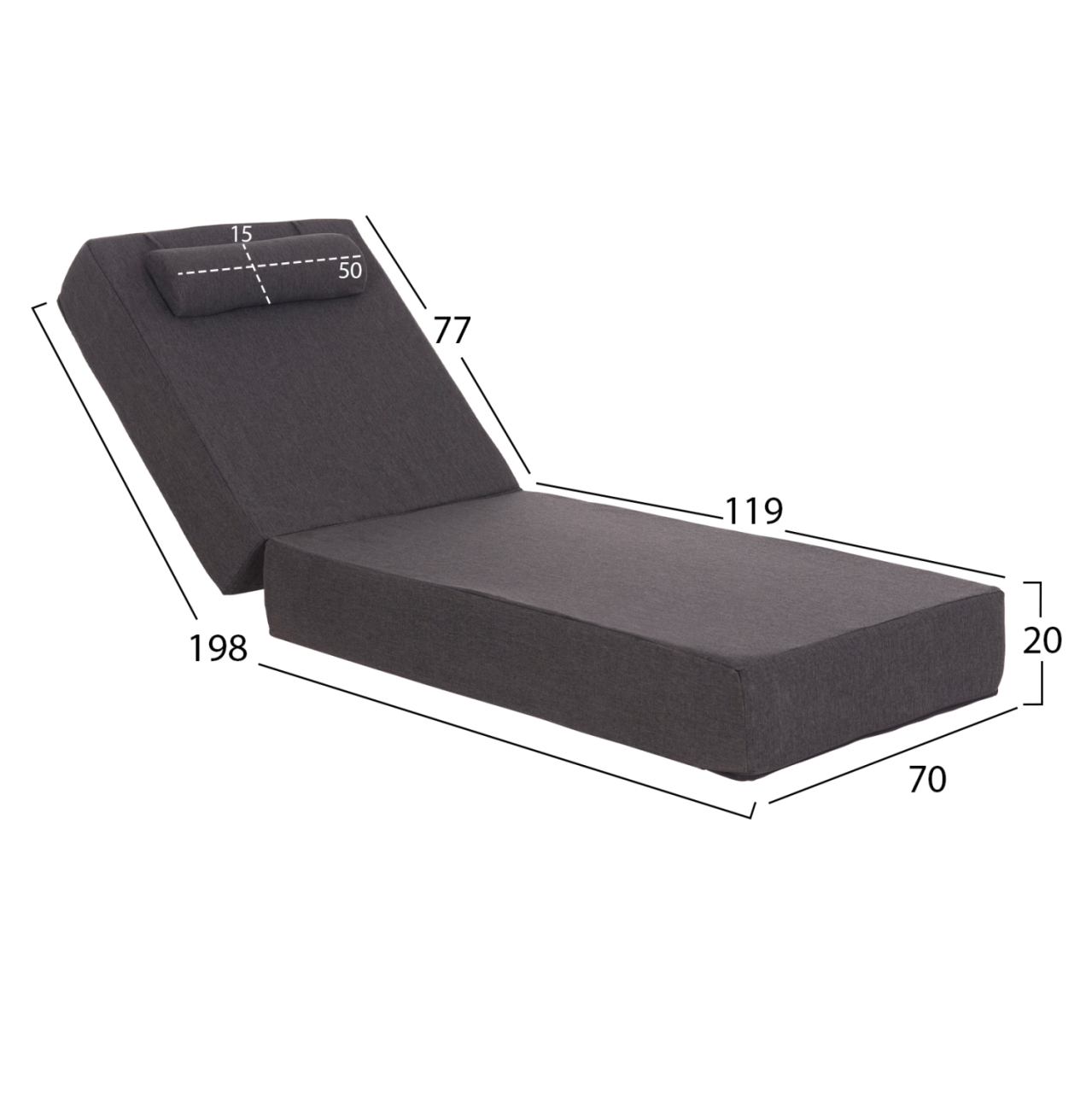 SUNLOUNGER CUSHION KIHEI HM21094.03 OLEFIN IN DARK GREY WITH FOAM FILLING 198x70x20Hcm. [2]