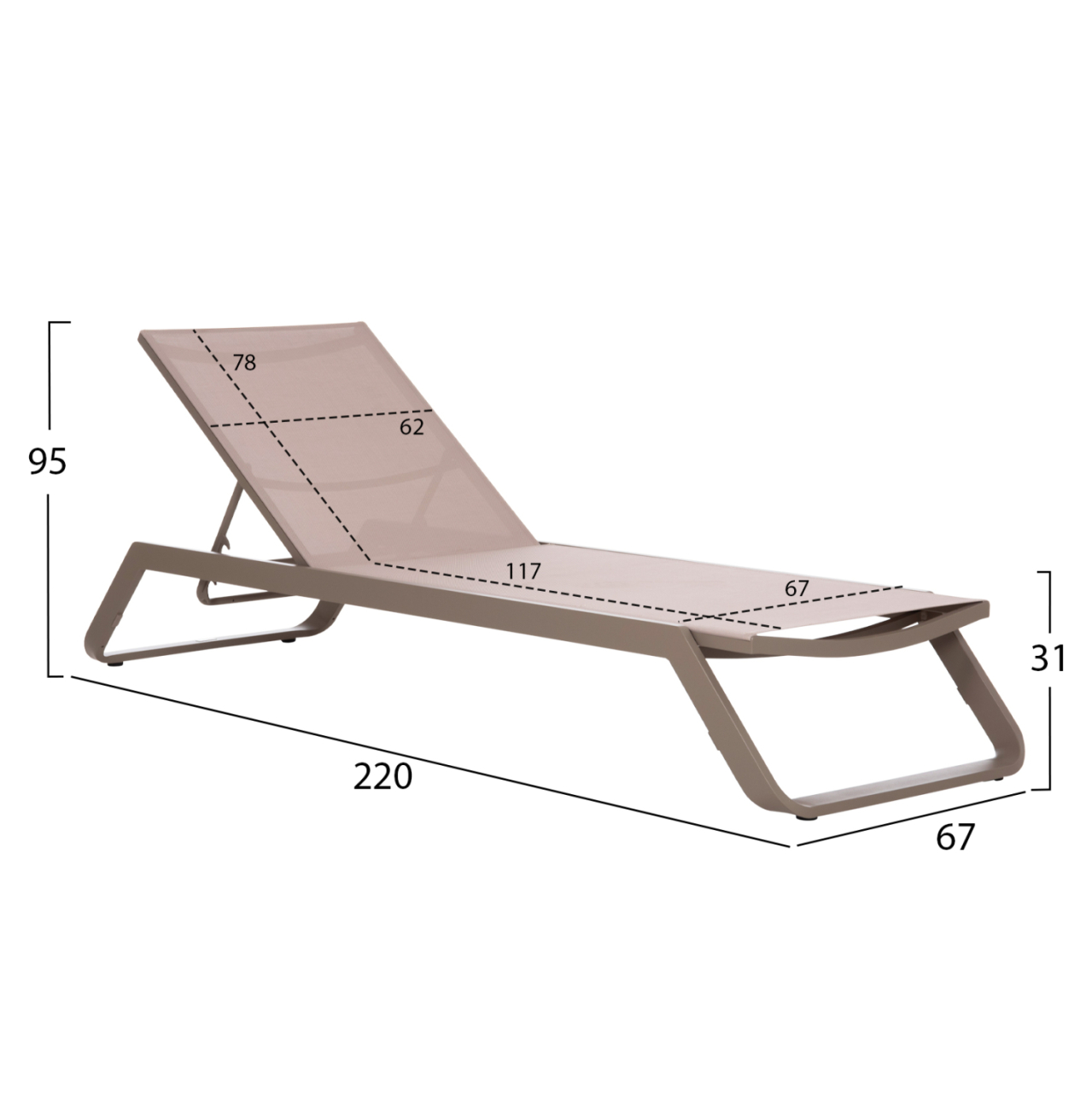 SUNLOUNGER MARIMAR HM6562.03 ALUMINUM FRAME IN TAUPE and TEXTILENE IN BEIGE 220x67.5x31.5Hcm [2]