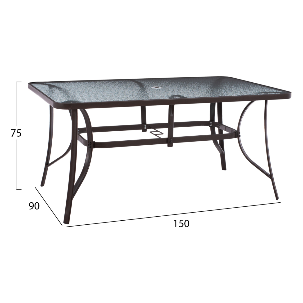 TABLE 150X90Χ75cm. METALLIC RECTANGULAR IN BROWN WITH UMBRELLA HOLE D38cm HM5145.12 [2]