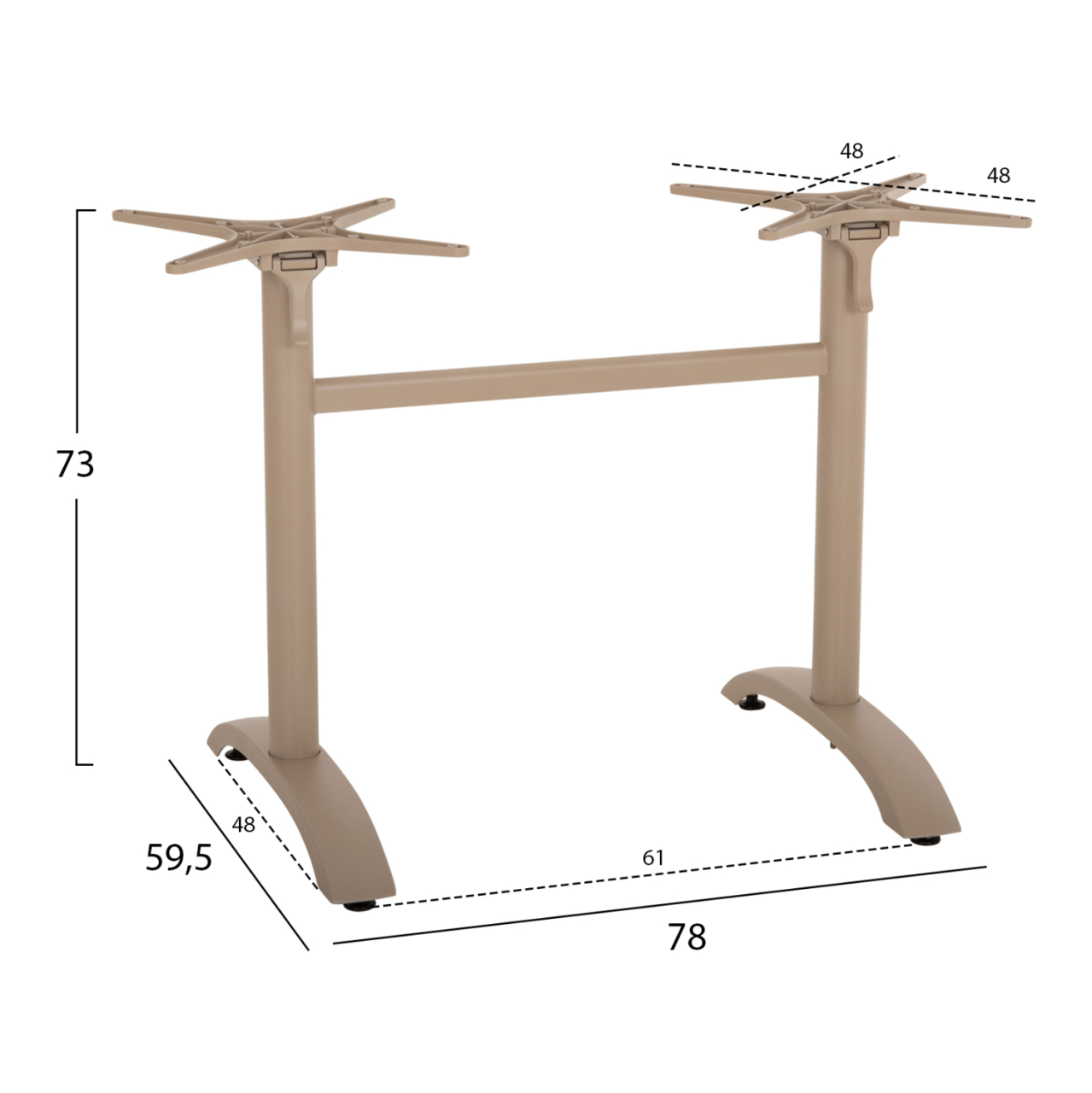 TABLE BASE 2-COLUMN WITH FOLDING CROSSES HM468.25 ALUMINUM IN CAPPUCCINO 78x59.5x73H [2]