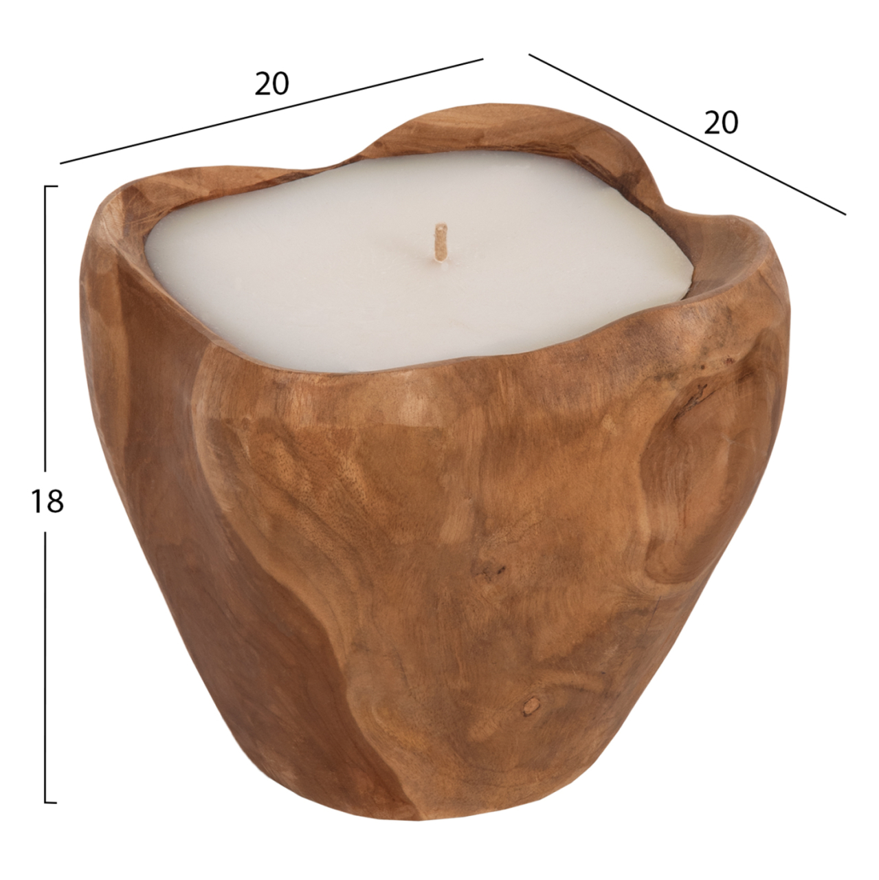 TABLE CANDLE HM9625 TEAK ROOT FILLED WITH PARAFFIN WAX-NATURAL and WHITE 20x20x18Hcm. [2]