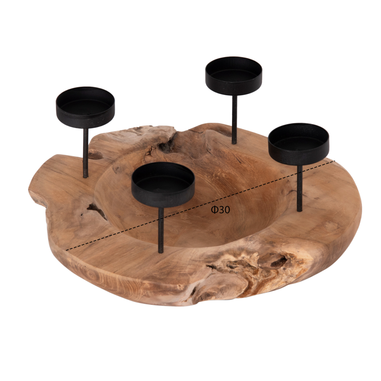 TABLE CANDLE HOLDER/BOWL FRAN HM4390 TEAK WOOD-METAL 30x30x7-15Hcm. [2]