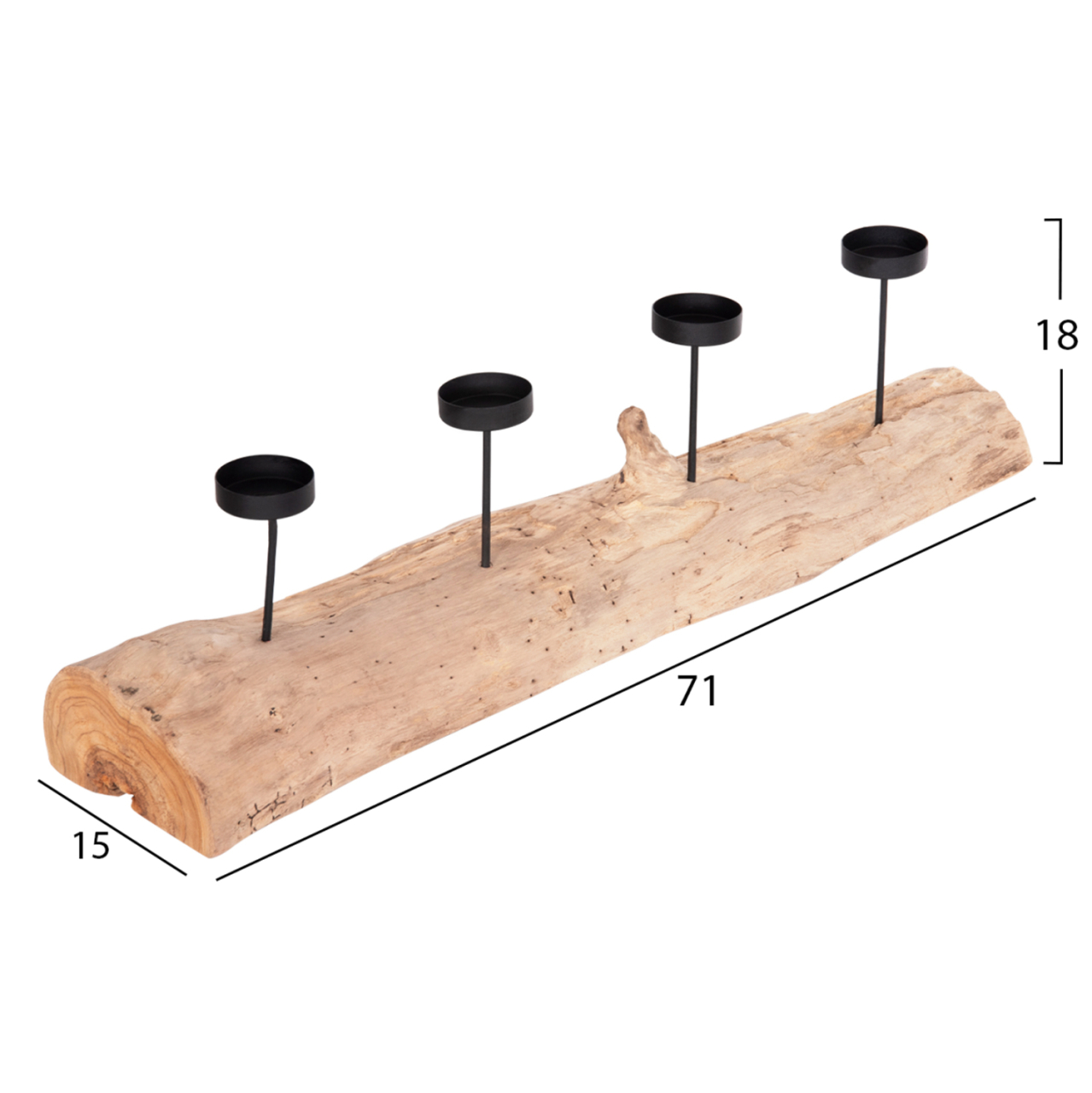 TABLE CANDLE HOLDER FRAN HM4391 TEAK WOOD-METAL 71x15x17Hcm. [2]
