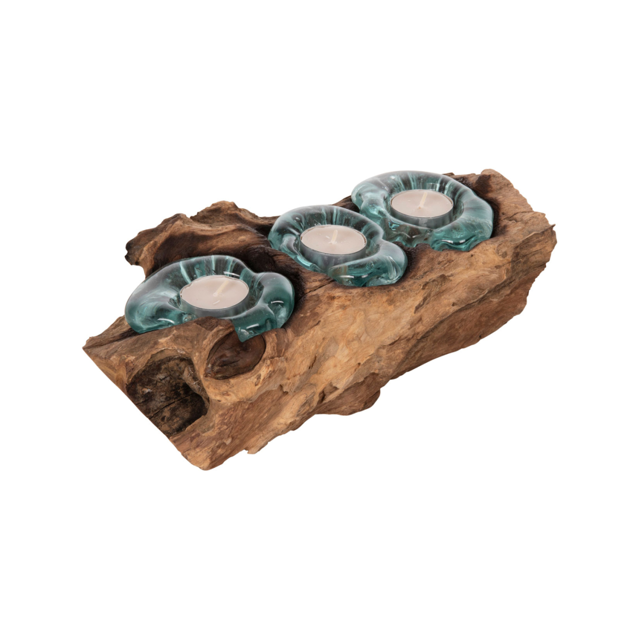 TABLE DECOR ΗΜ4282 CANDLE BASE-3 SPOTS-SOLID TEAK WOOD AND GLASS-NATURAL [4]