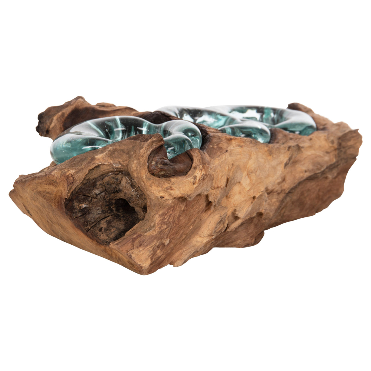 TABLE DECOR ΗΜ4282 CANDLE BASE-3 SPOTS-SOLID TEAK WOOD AND GLASS-NATURAL [7]