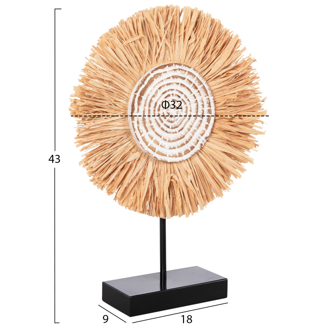 TABLE DECORATION HM4224 RAFFIA FIBERS IN NATURAL-BLACK WOODEN BASE 18x9x43Hcm. [2]