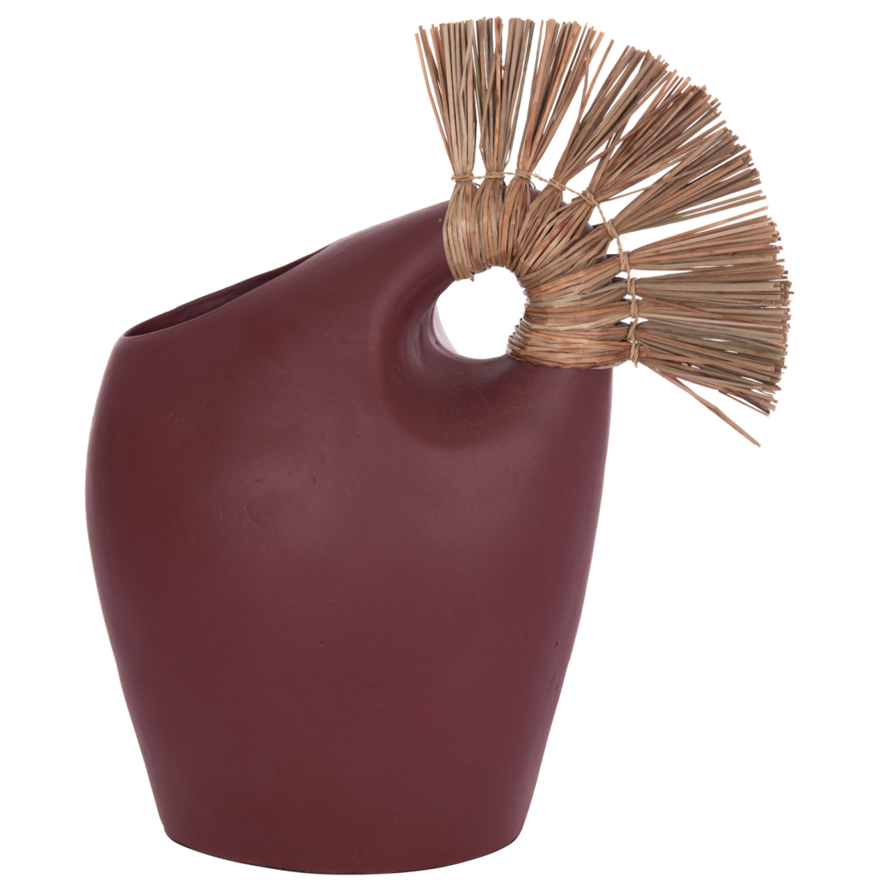 TABLE DECORATIVE VASE ALICA2 HM4671.06 TERRACOTA IN MAROON RED and GRASS--44x18x50Hcm. [7]