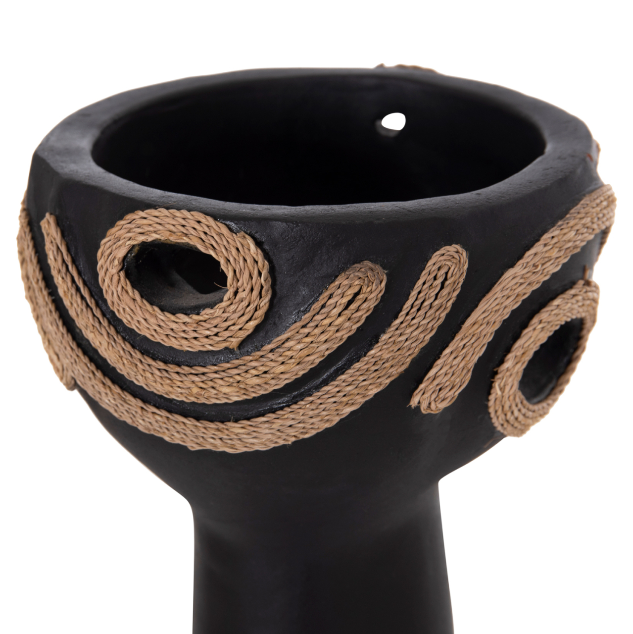 TABLE DECORATIVE VASE DEAN HM4679.01 TERRACOTTA IN BLACK and AGEL ROPE--Φ18x35Hcm. [9]