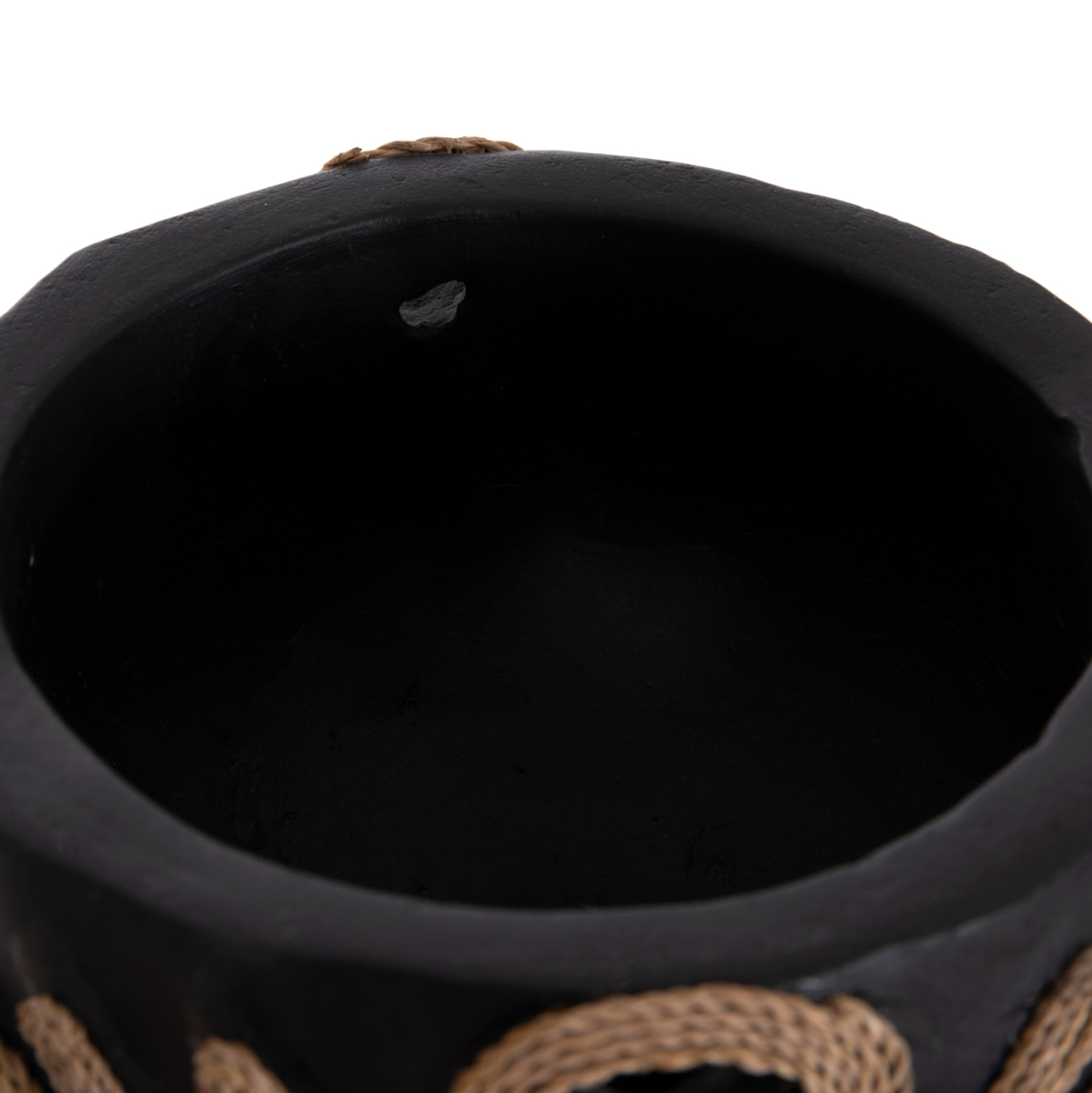 TABLE DECORATIVE VASE DEAN HM4679.01 TERRACOTTA IN BLACK and AGEL ROPE--Φ18x35Hcm. [10]
