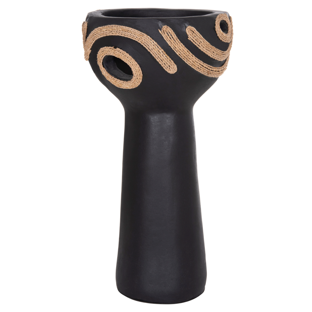 TABLE DECORATIVE VASE DEAN HM4679.01 TERRACOTTA IN BLACK and AGEL ROPE--Φ18x35Hcm. [8]