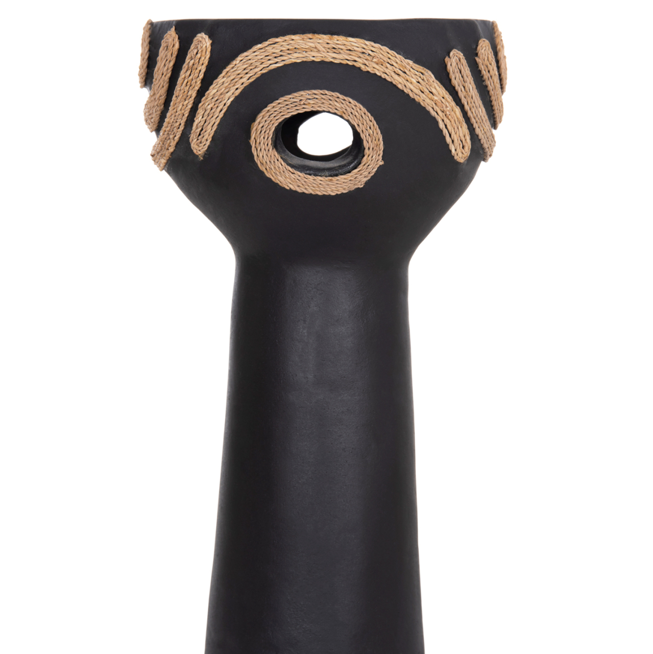 TABLE DECORATIVE VASE DEAN HM4679.01 TERRACOTTA IN BLACK and AGEL ROPE--Φ18x35Hcm. [6]