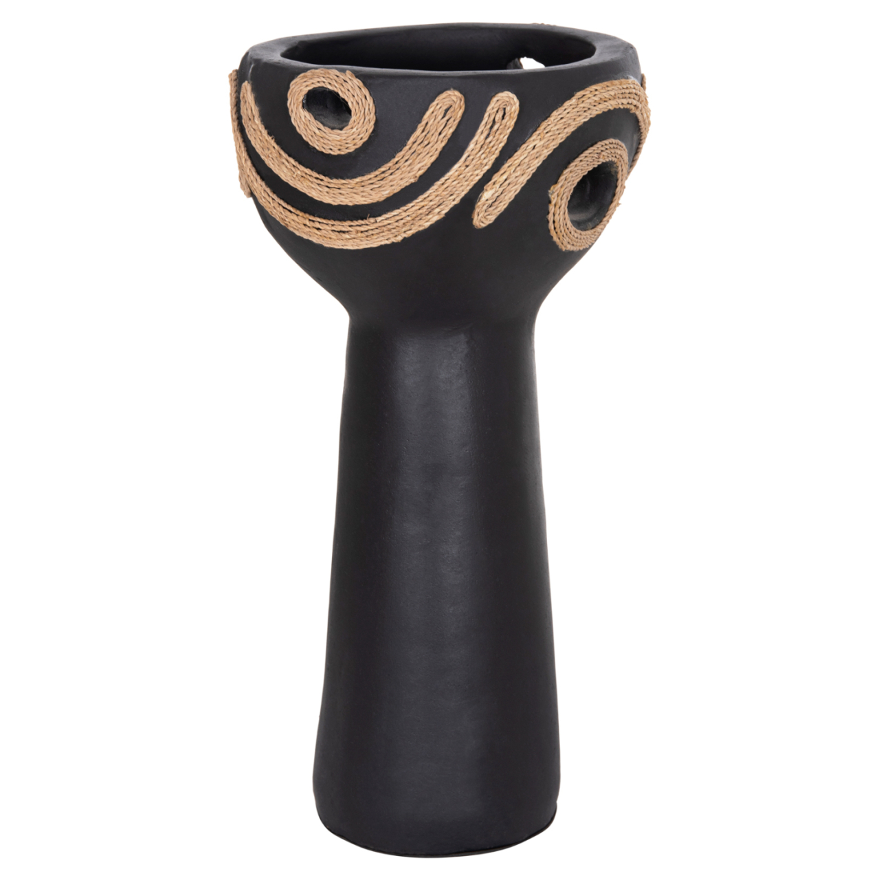 TABLE DECORATIVE VASE DEAN HM4679.01 TERRACOTTA IN BLACK and AGEL ROPE--Φ18x35Hcm. [7]