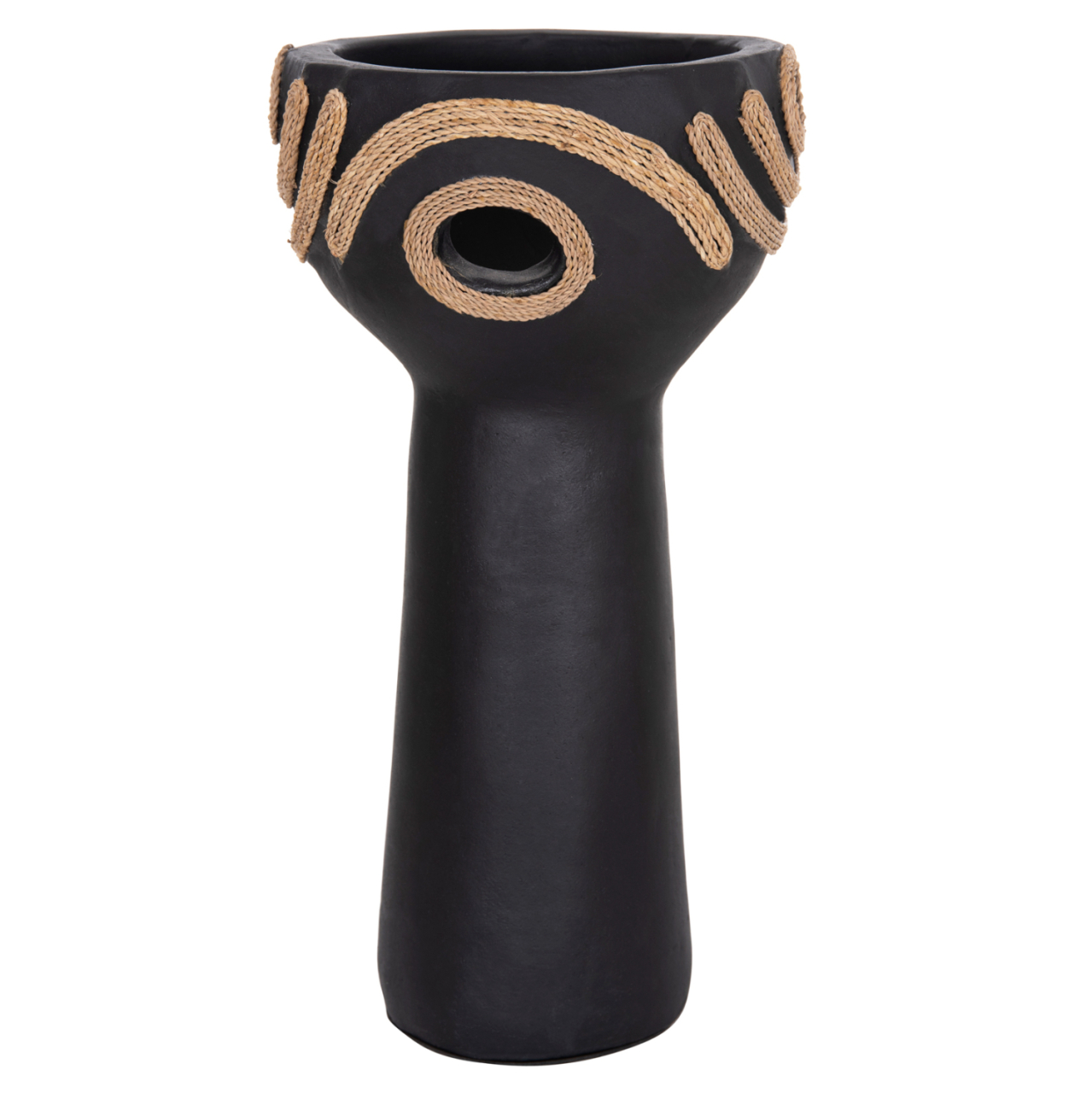 TABLE DECORATIVE VASE DEAN HM4679.01 TERRACOTTA IN BLACK and AGEL ROPE--Φ18x35Hcm. [3]