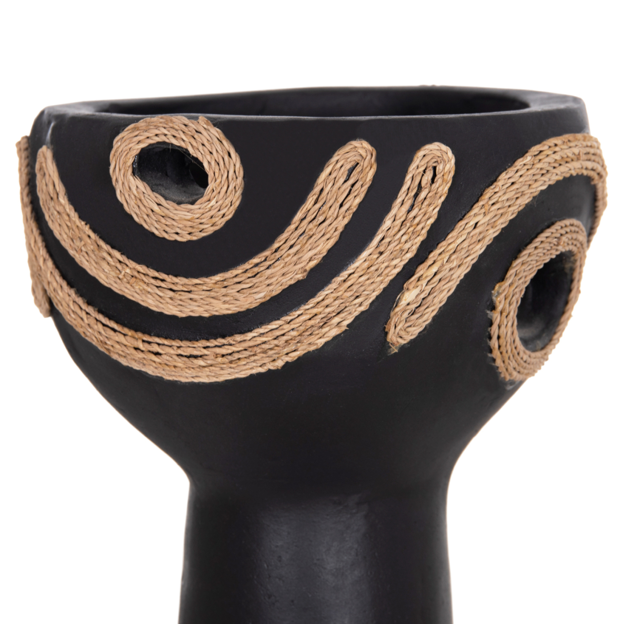 TABLE DECORATIVE VASE DEAN HM4679.01 TERRACOTTA IN BLACK and AGEL ROPE--Φ18x35Hcm. [4]