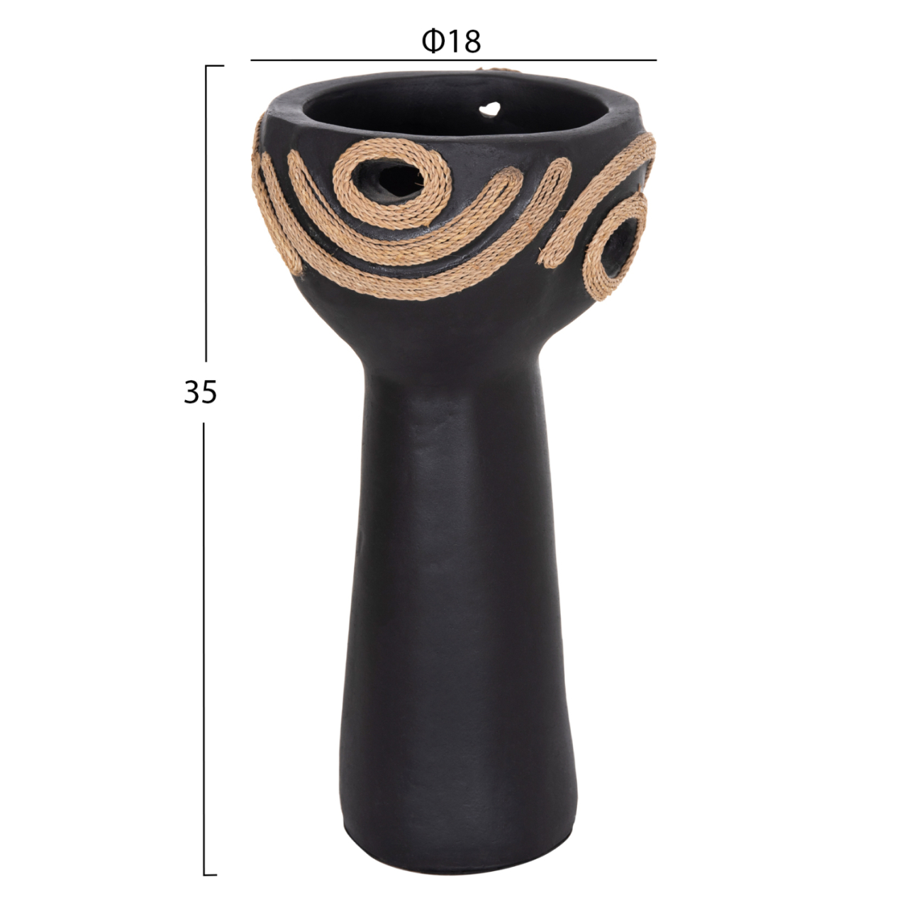 TABLE DECORATIVE VASE DEAN HM4679.01 TERRACOTTA IN BLACK and AGEL ROPE--Φ18x35Hcm. [2]
