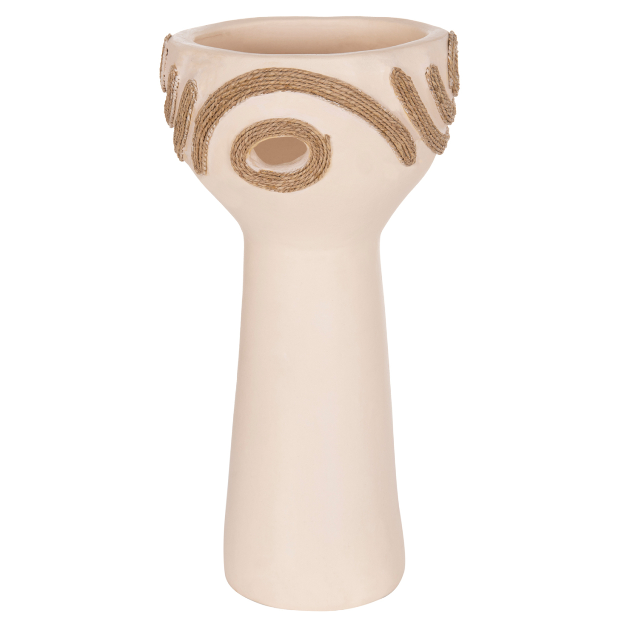 TABLE DECORATIVE VASE DEAN HM4679.02 TERRACOTTA IN CREAM WHITE and AGEL ROPE--Φ18x35Hcm. [3]