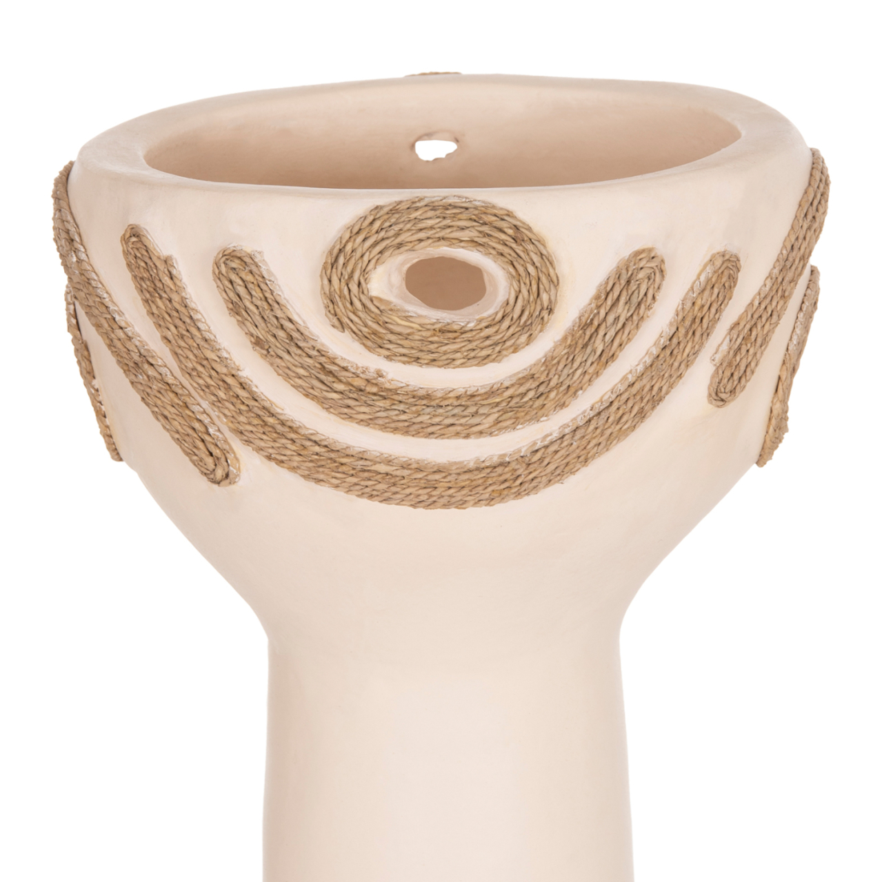 TABLE DECORATIVE VASE DEAN HM4679.02 TERRACOTTA IN CREAM WHITE and AGEL ROPE--Φ18x35Hcm. [4]