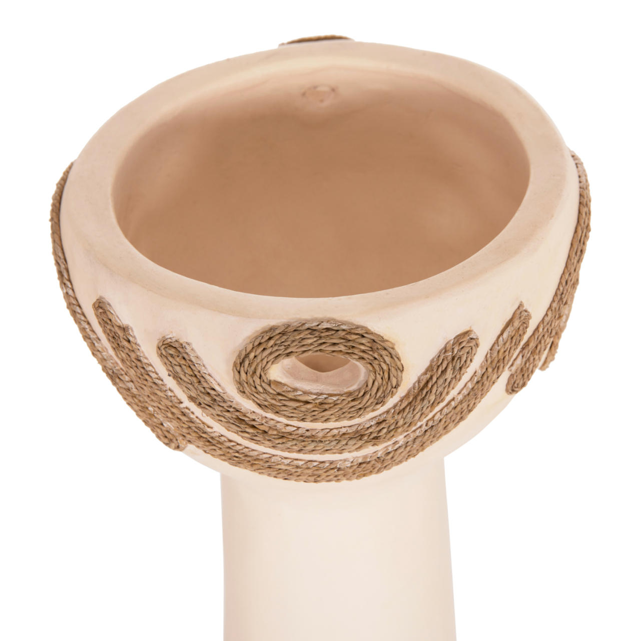 TABLE DECORATIVE VASE DEAN HM4679.02 TERRACOTTA IN CREAM WHITE and AGEL ROPE--Φ18x35Hcm. [9]