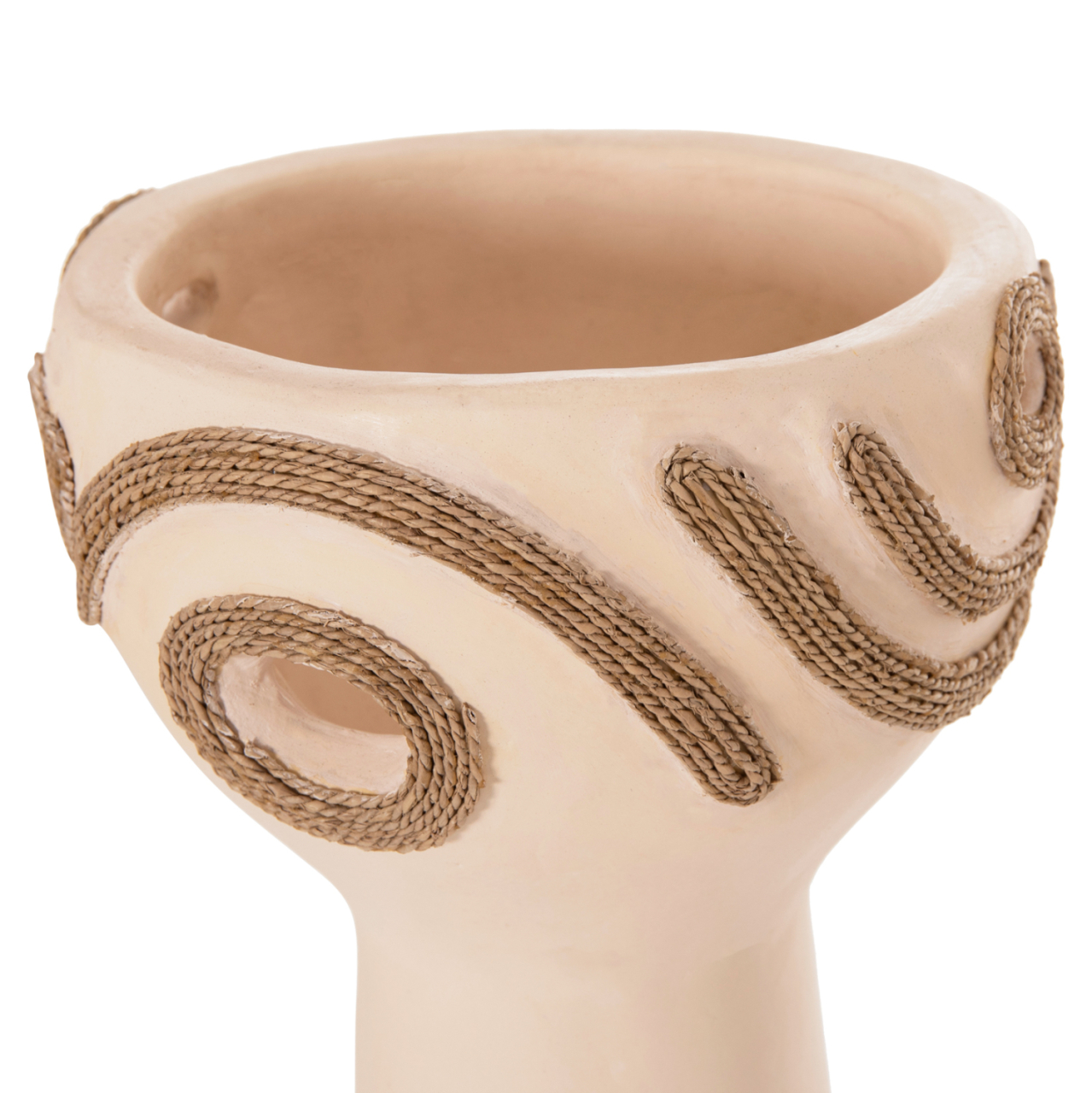 TABLE DECORATIVE VASE DEAN HM4679.02 TERRACOTTA IN CREAM WHITE and AGEL ROPE--Φ18x35Hcm. [10]