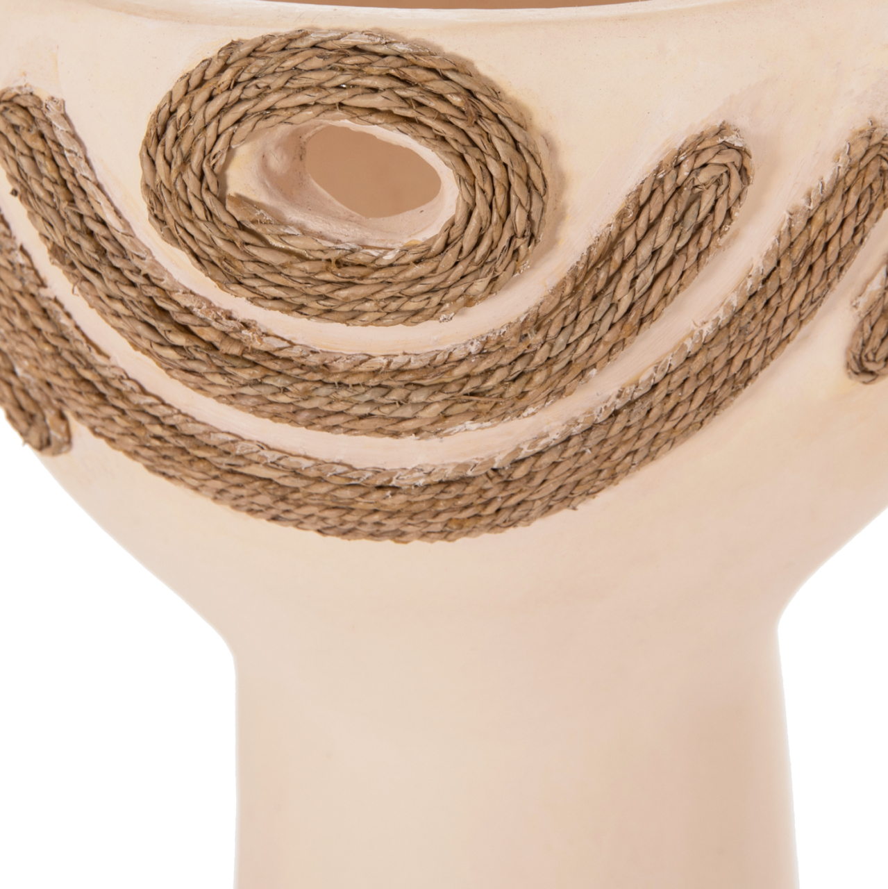 TABLE DECORATIVE VASE DEAN HM4679.02 TERRACOTTA IN CREAM WHITE and AGEL ROPE--Φ18x35Hcm. [8]