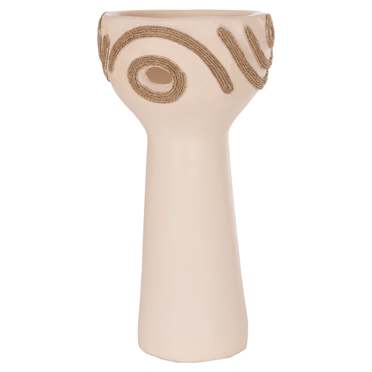 TABLE DECORATIVE VASE DEAN HM4679.02 TERRACOTTA IN CREAM WHITE and AGEL ROPE--Φ18x35Hcm. [7]