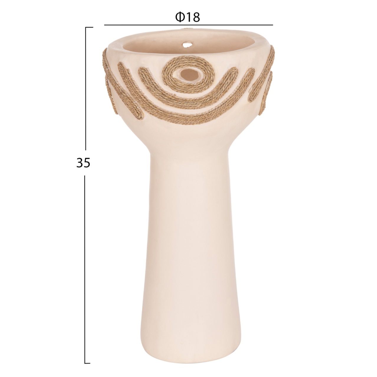 TABLE DECORATIVE VASE DEAN HM4679.02 TERRACOTTA IN CREAM WHITE and AGEL ROPE--Φ18x35Hcm. [2]