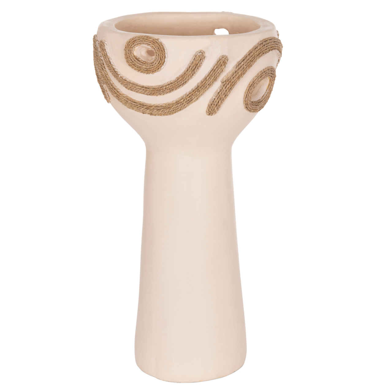 TABLE DECORATIVE VASE DEAN HM4679.02 TERRACOTTA IN CREAM WHITE and AGEL ROPE--Φ18x35Hcm. [6]