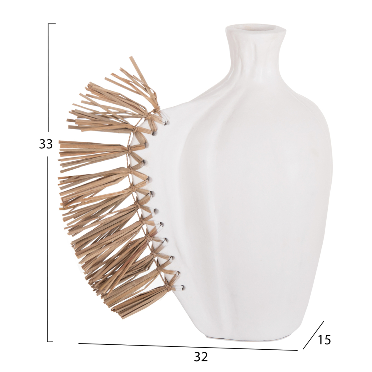 TABLE DECORATIVE VASE JEBB HM4689.02 TERRACOTA IN WHITE and GRASS--32x15x33Hcm. [2]