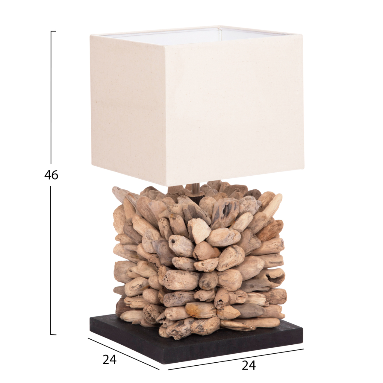 TABLE LAMP CUBE SHAPE TWIGGY HM4425 DRIFTWOOD and WHITE CAP 24x24x46Hcm. [2]
