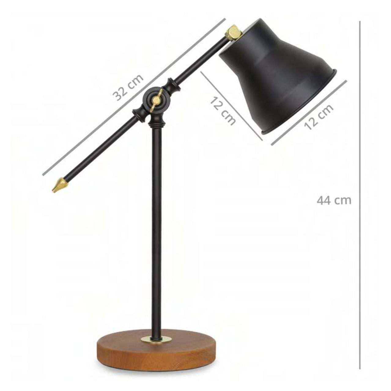 TABLE LAMP HM7584.01 LIGHT BROWN BASE, BLACK PILLAR AND ARM, BLACK CAP [2]