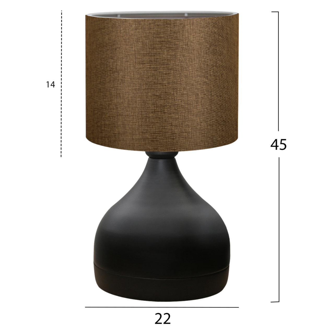 TABLE LAMP HM7593.02 BLACK METAL BODY, BROWN DRUM SHADE FABRIC Φ18,5x45Ηcm. [2]