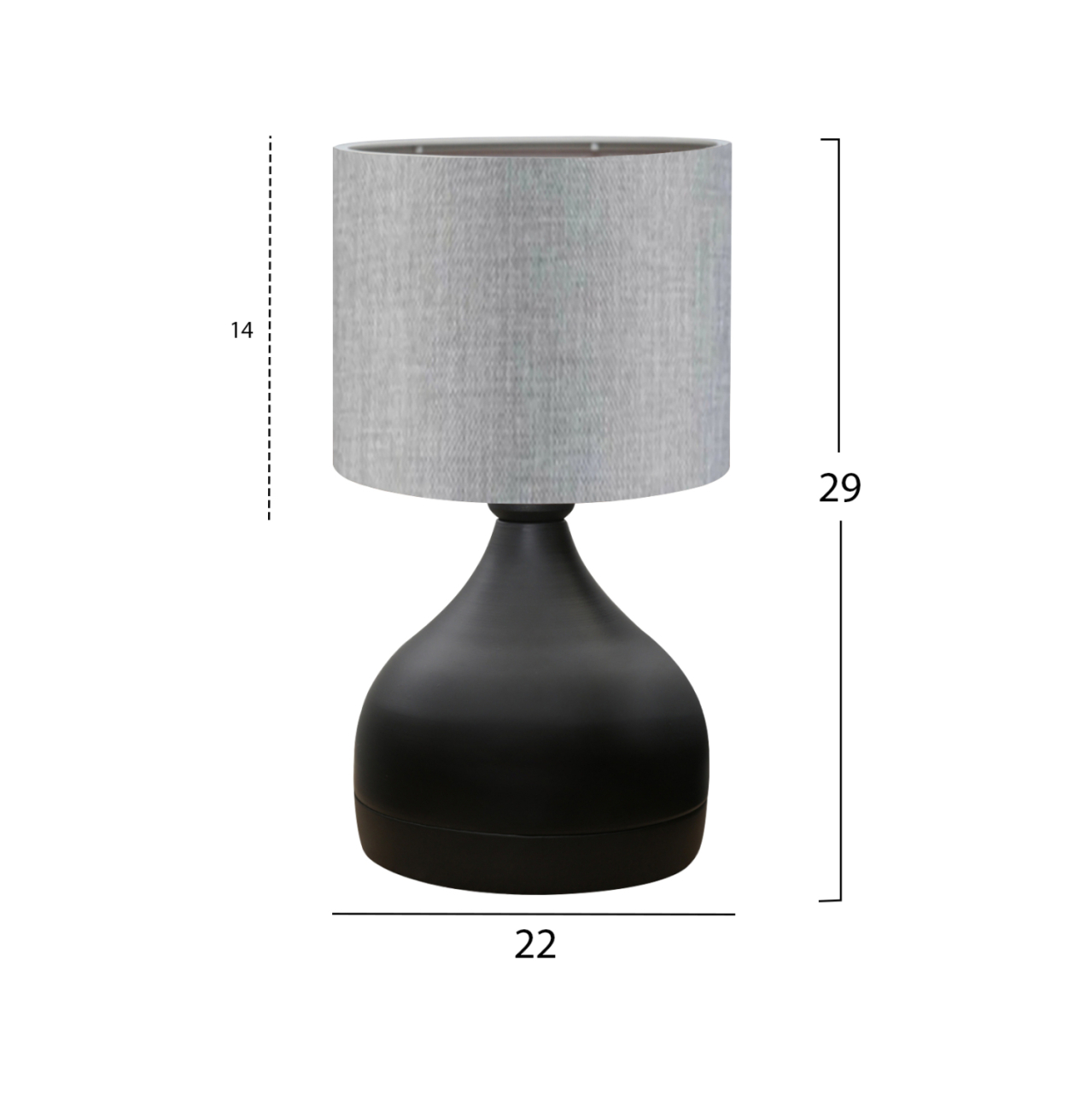 TABLE LAMP HM7593.03 BLACK METAL BODY GREY DRUM SHADE FABRIC Φ18,5x45Ηcm. [2]