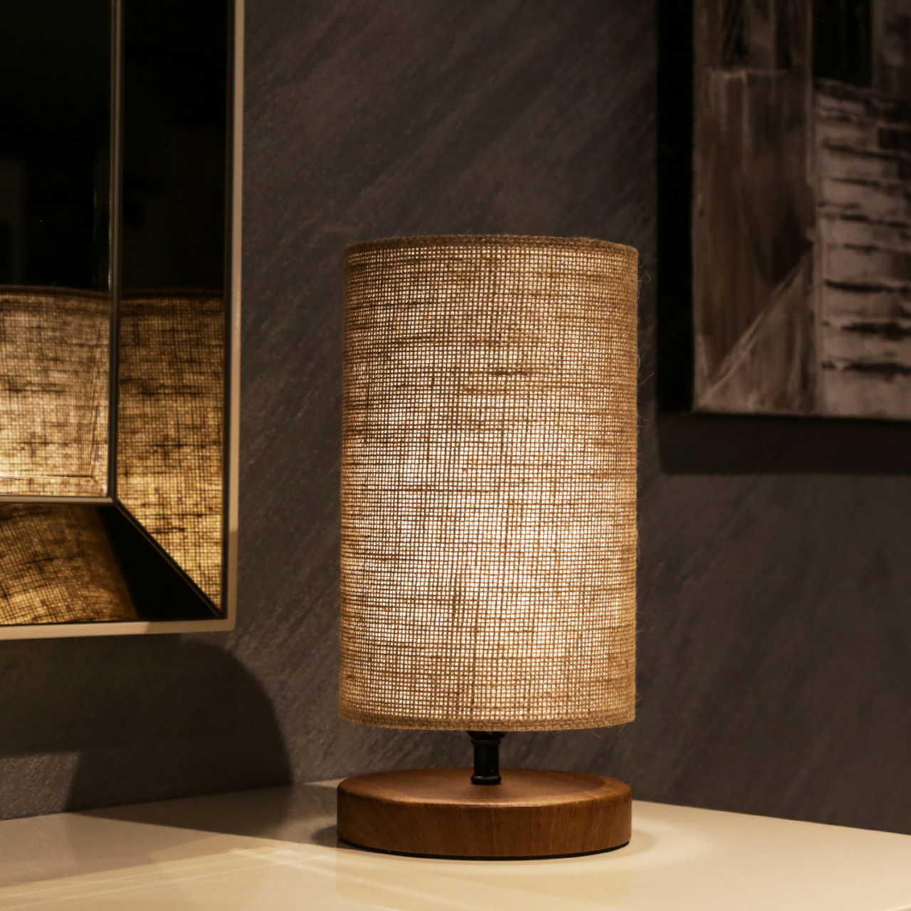 TABLE LAMP HM7596.01 BROWN BASE, SAND COLORED WICKER CAP [3]