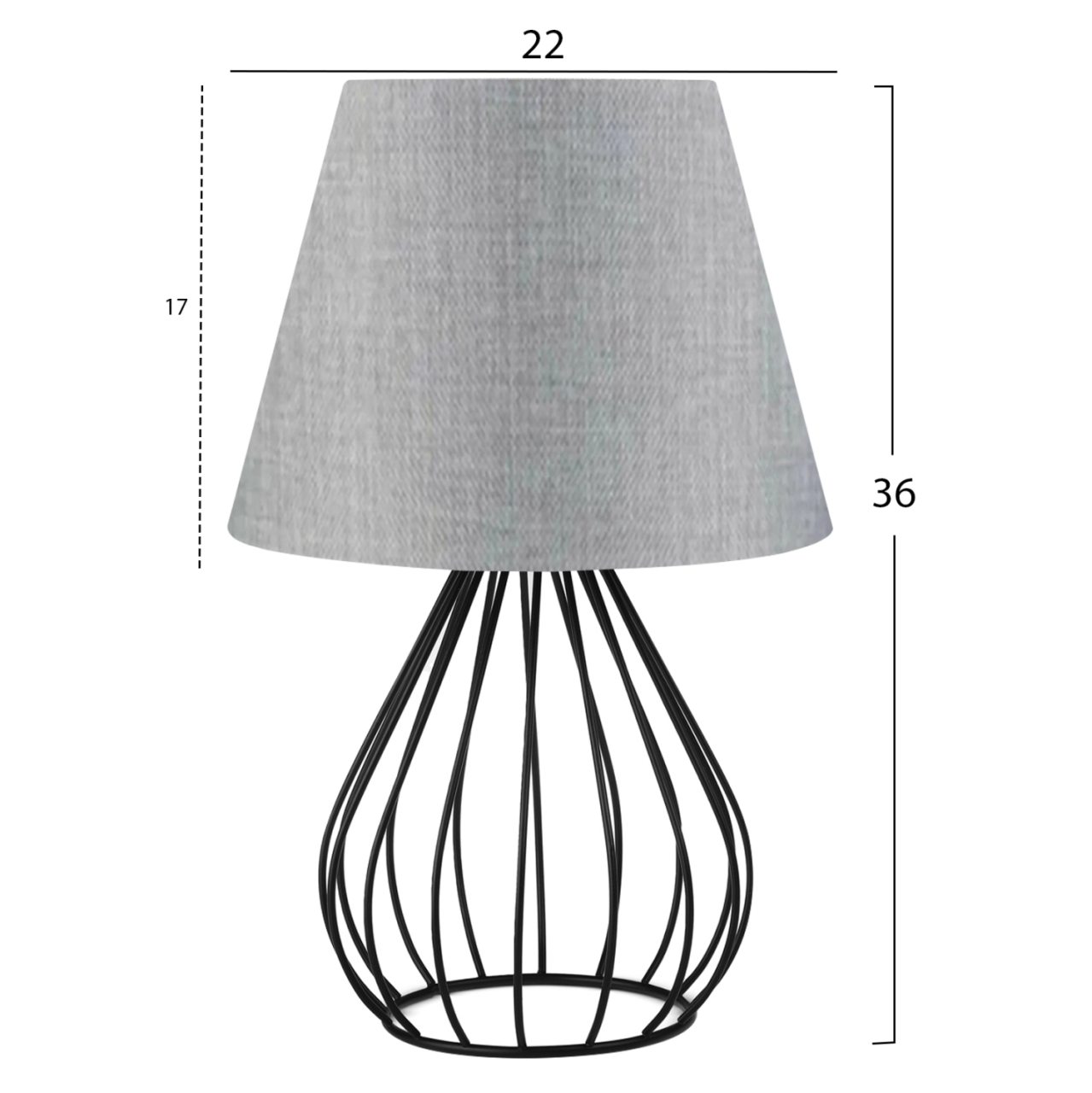 TABLE LAMP HM7604.02 BLACK METAL BODY, LIGHT-GREY CAP FABRIC [2]