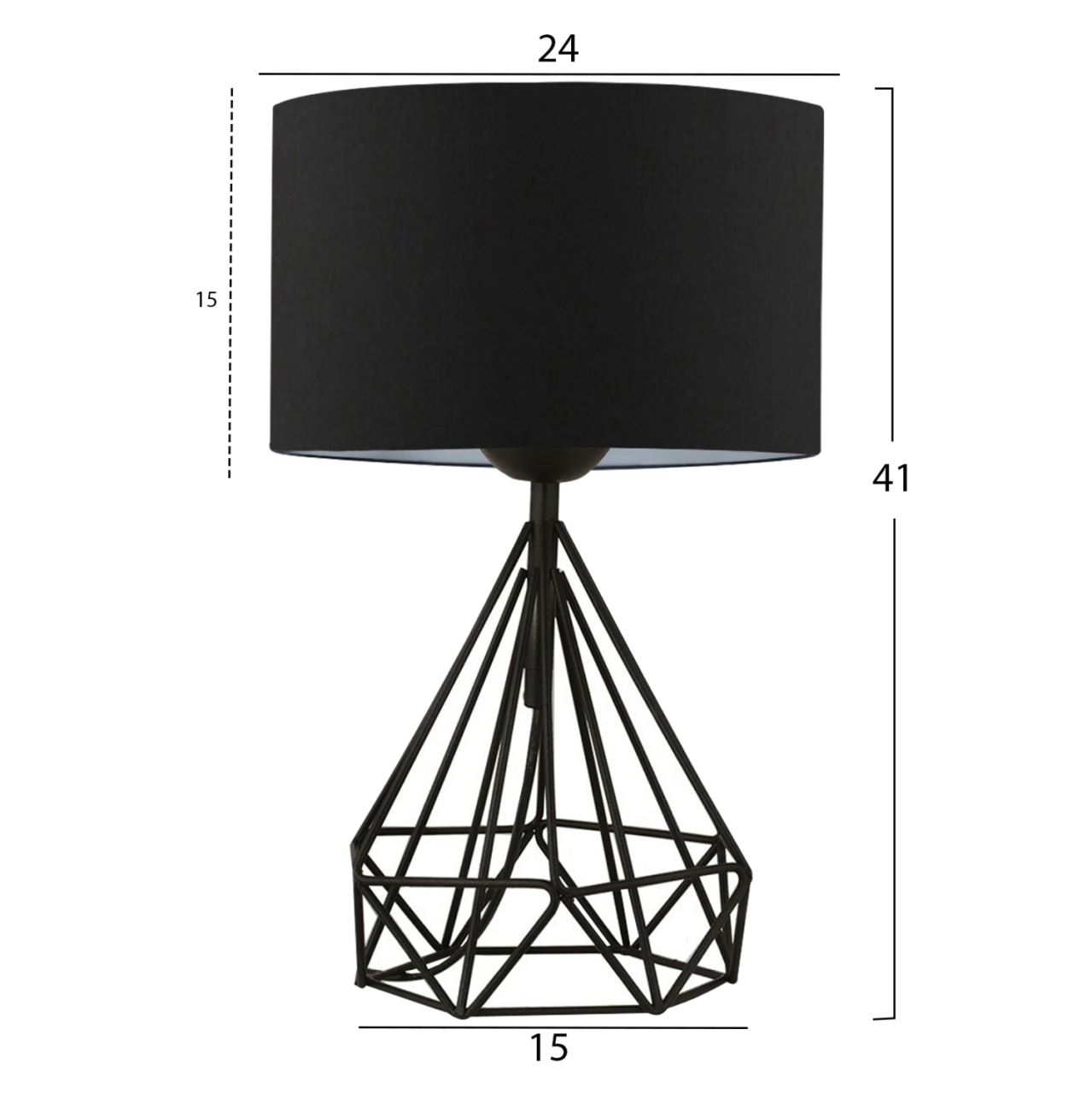 TABLE LAMP HM7605.01 BLACK METAL BODY, BLACK DRUM SHADE FABRIC [2]