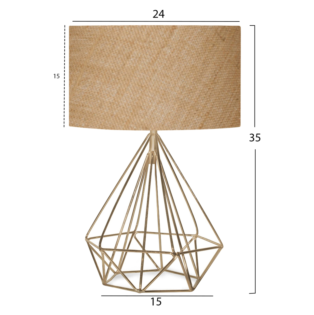 TABLE LAMP HM7606.01 GOLD METAL BODY, SANDY BEIGE DRUM SHADE FABRIC [2]