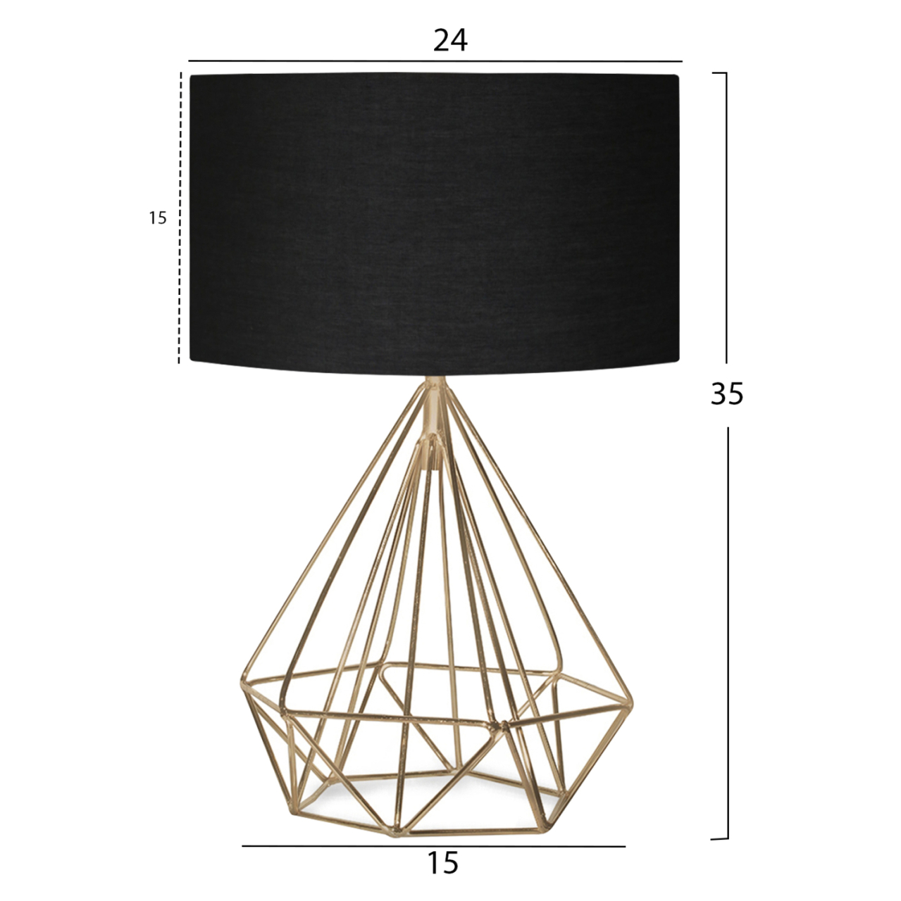TABLE LAMP HM7606.02 GOLD METAL BODY, BLACK DRUM SHADE FABRIC [2]