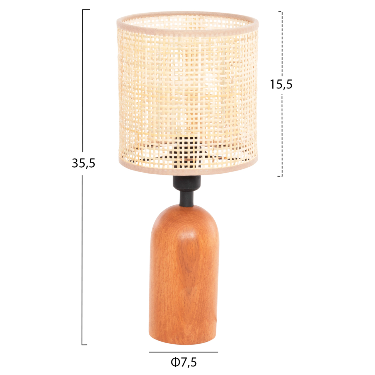 TABLE LAMP LYKTUR HM4709 BEIGE WICKER CAP-WOODEN BASE Φ15,5x35,5Hcm. [2]