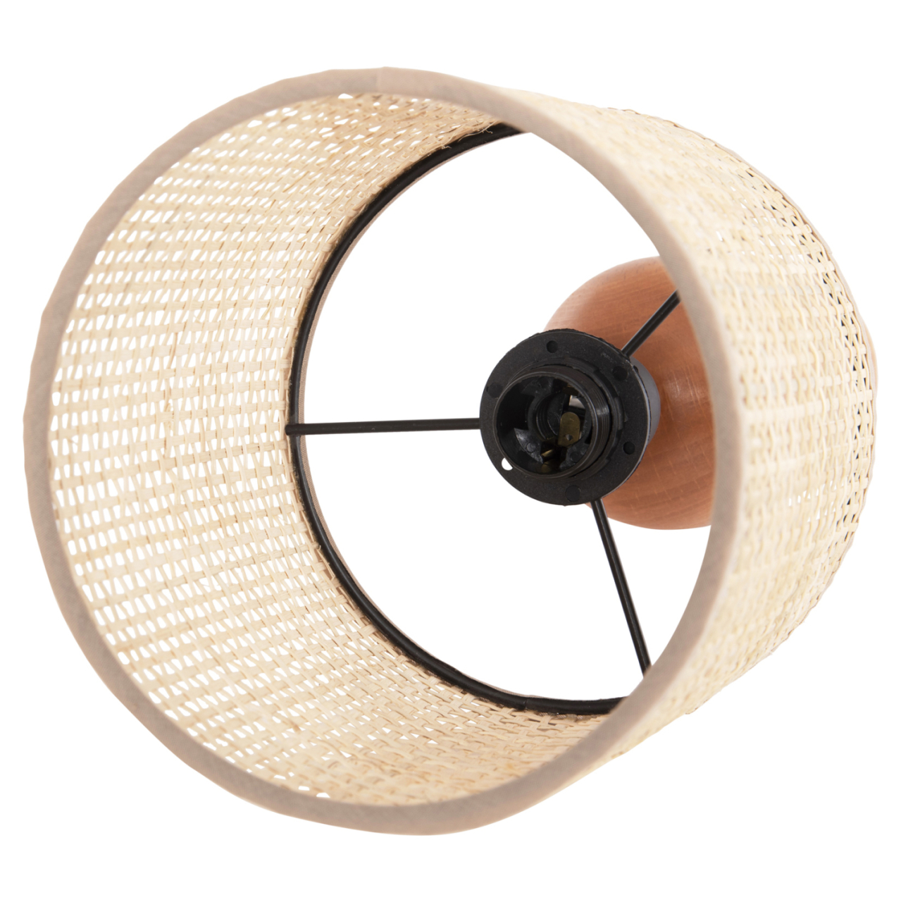 TABLE LAMP LYKTUR HM4709 BEIGE WICKER CAP-WOODEN BASE Φ15,5x35,5Hcm. [5]