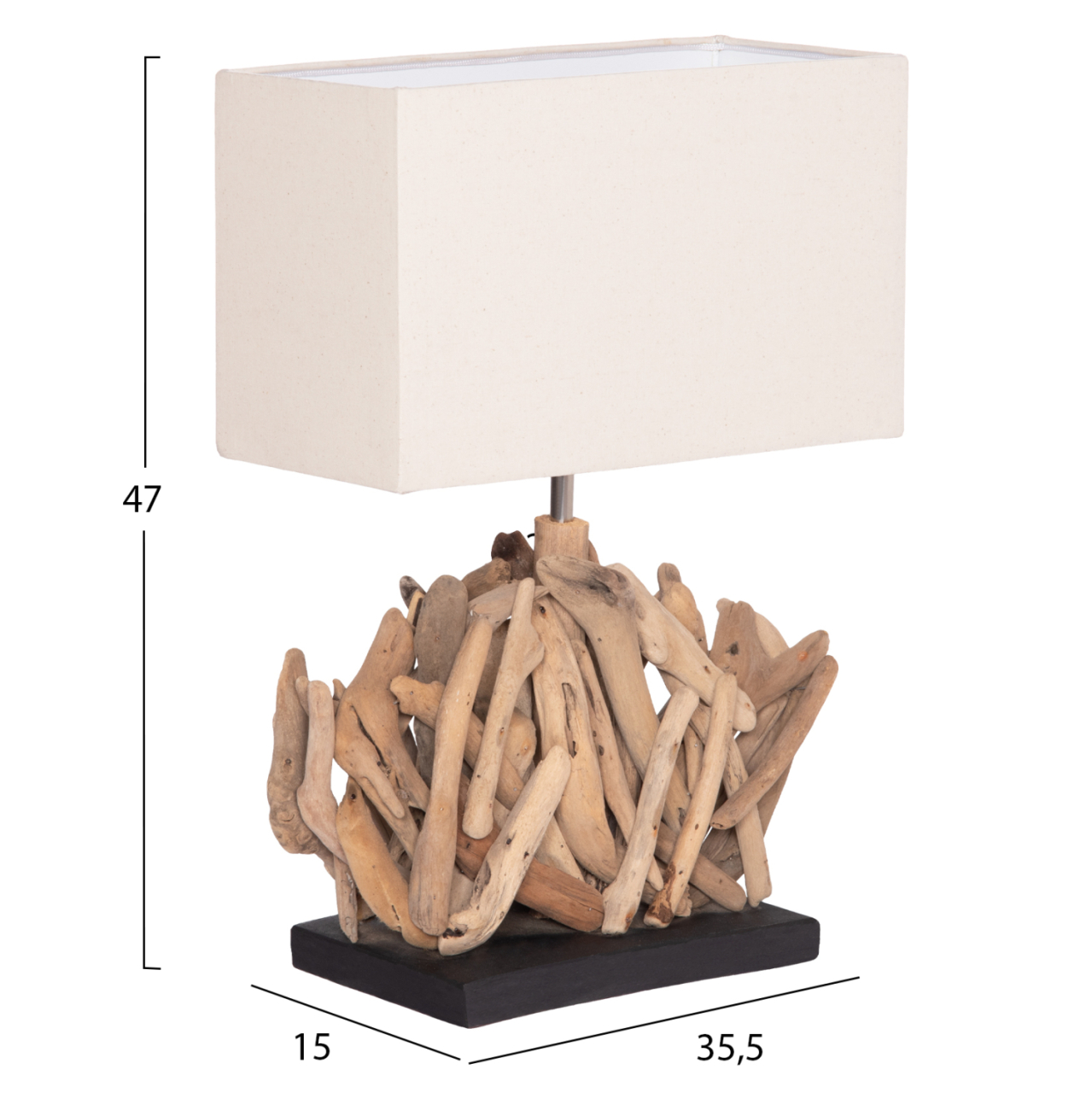 TABLE LAMP RECTANGULAR TWIGGY HM4424 DRIFTWOOD and WHITE CAP 35.5x15x47Hcm. [2]