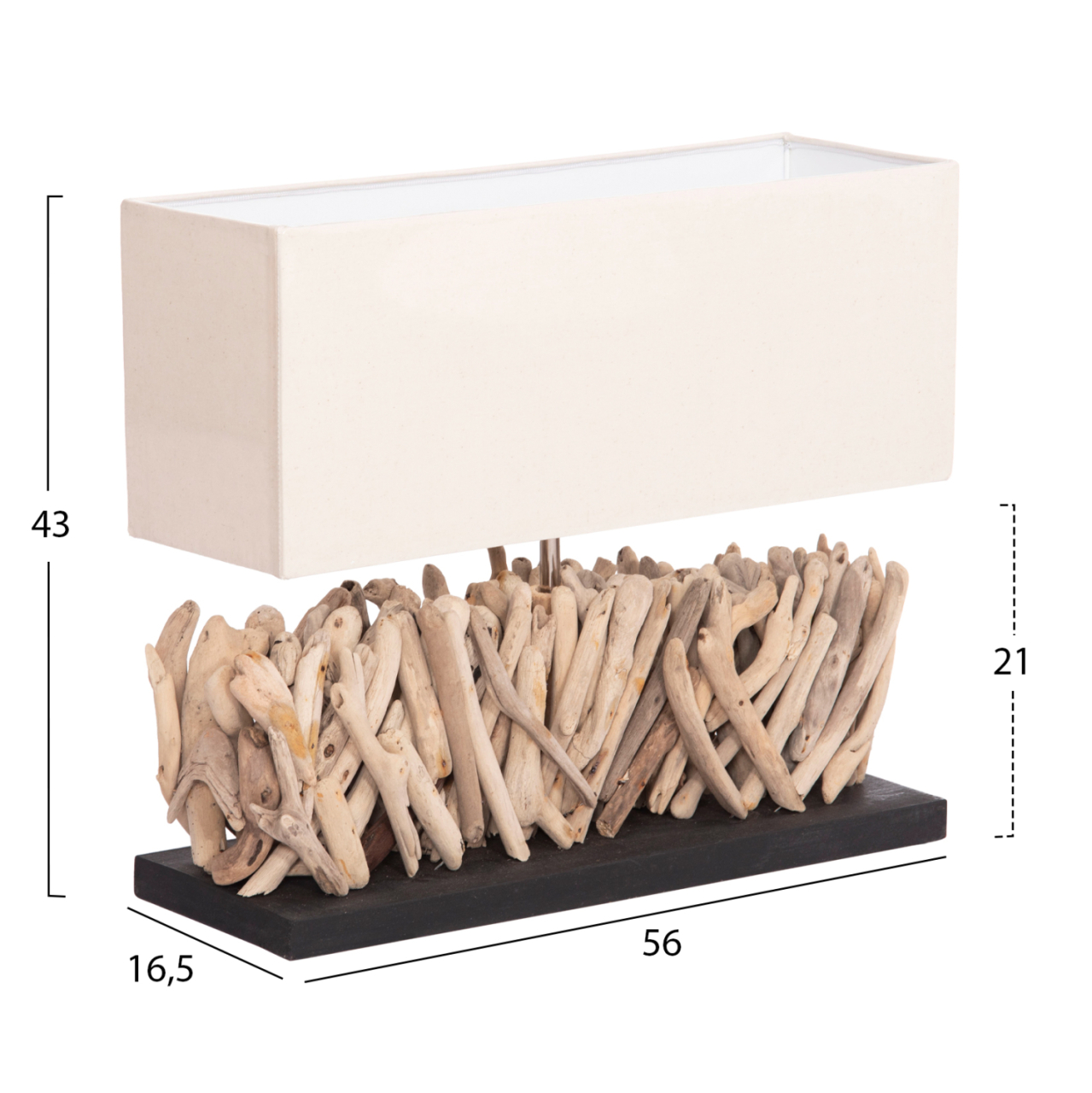 TABLE LAMP RECTANGULAR TWIGGY HM4434 DRIFTWOOD and WHITE CAP 56x16.5x43Hcm. [2]