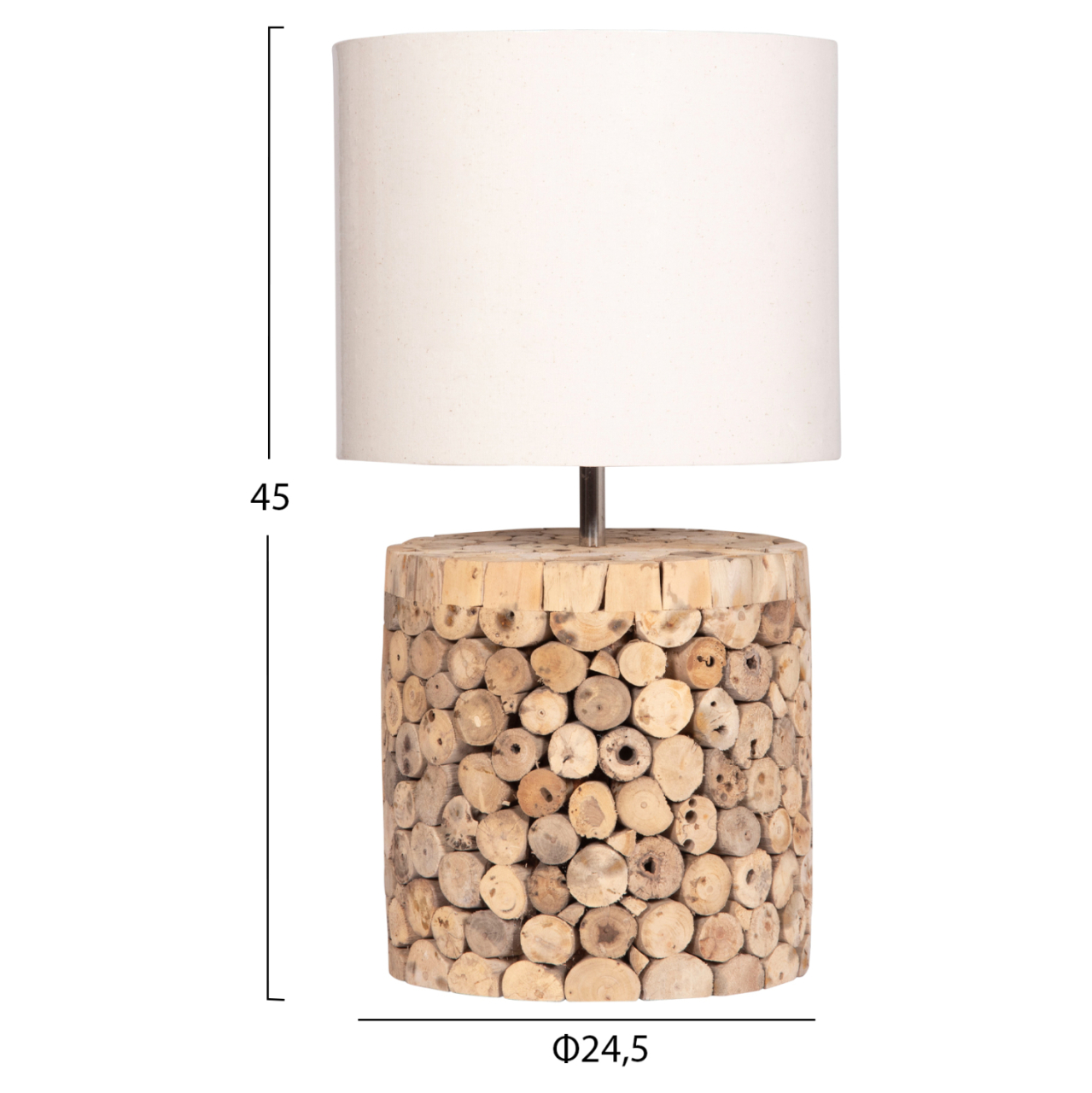 TABLE LAMP ROUND TWIGGY HM4427 DRIFTWOOD and BEIGE CAP Φ24.5x45Hcm. [2]