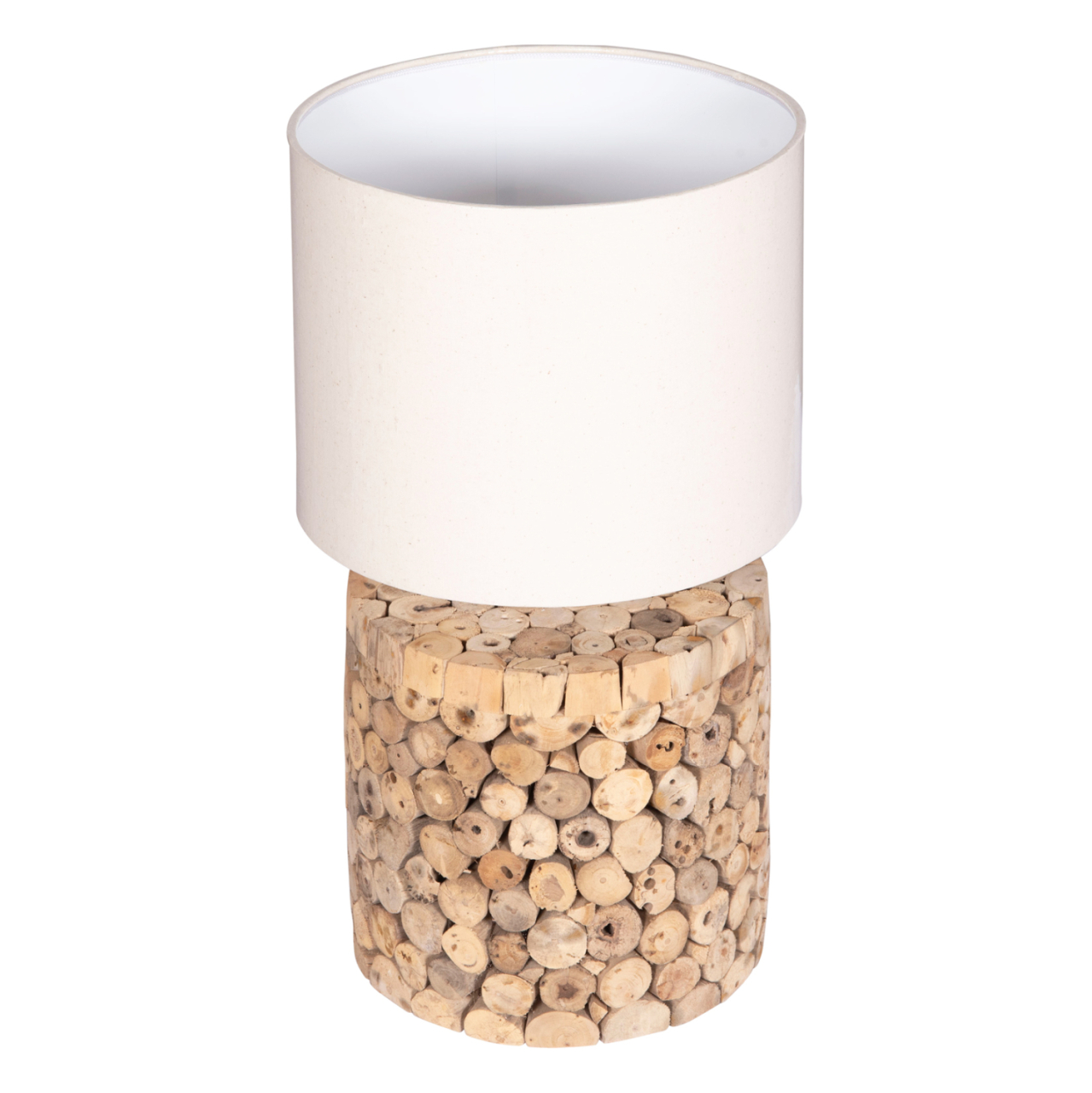 TABLE LAMP ROUND TWIGGY HM4427 DRIFTWOOD and BEIGE CAP Φ24.5x45Hcm. [3]