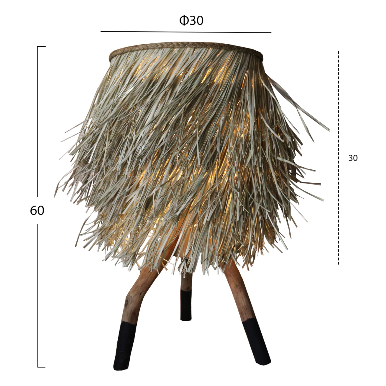 TABLE LAMP WITH TEAK LEGS AND SEAGRASS CAP IN NATURAL AND BLACK COLOR Φ30x30-60Hcm.HM7771 [2]