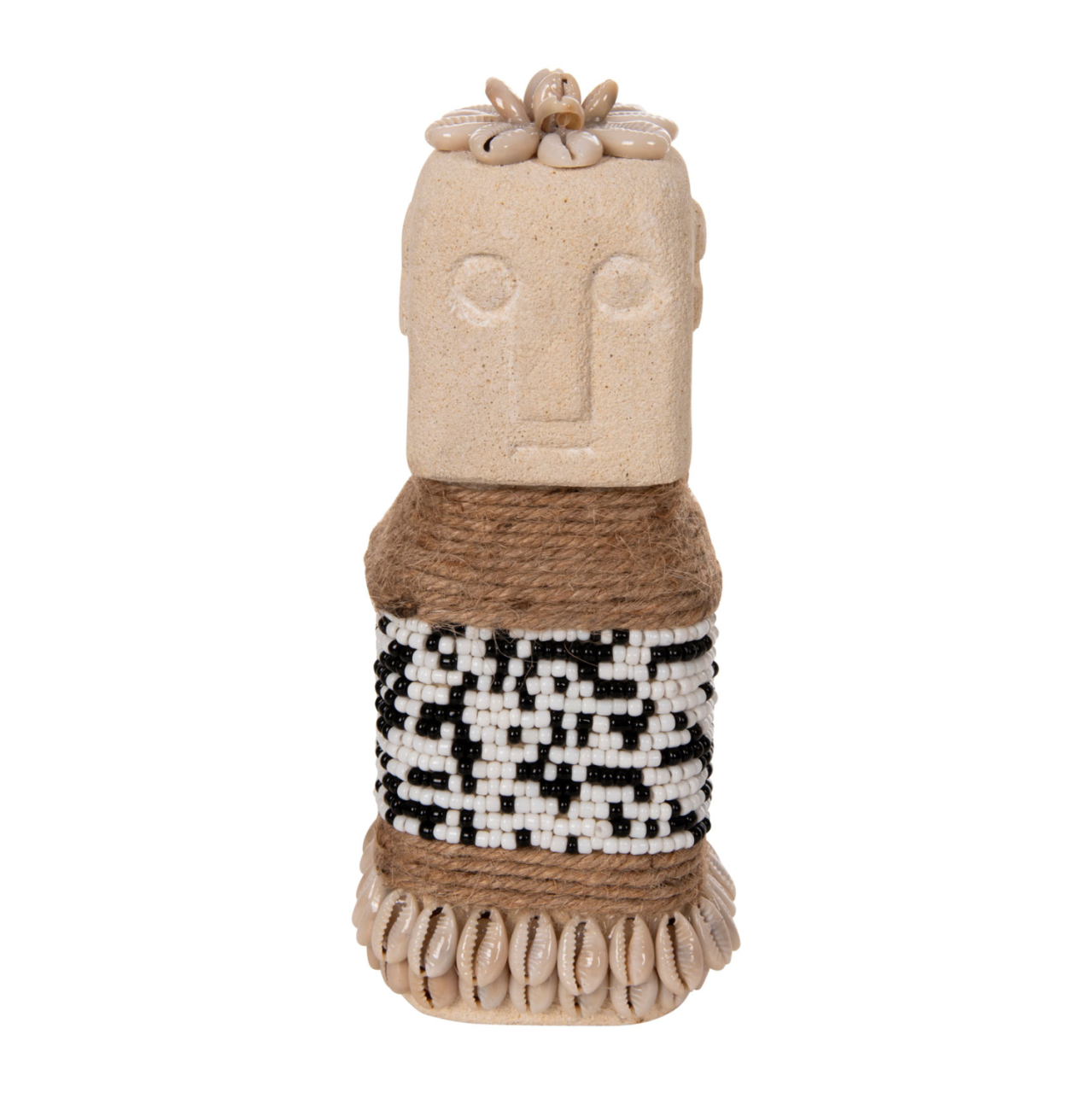 TABLE STATUETTE SUMBA HM4309 MADE OF WHITE PARAS STONE-BEADS-SEAGRASS ROPE 7x7x17Hcm. [3]