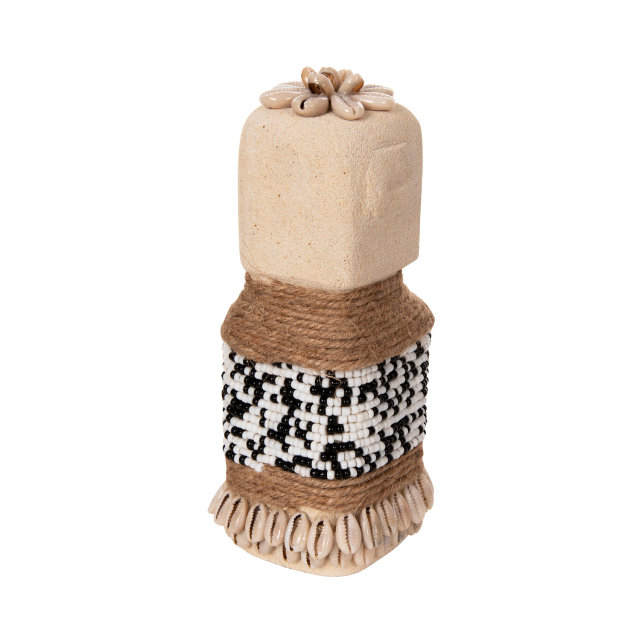 TABLE STATUETTE SUMBA HM4309 MADE OF WHITE PARAS STONE-BEADS-SEAGRASS ROPE 7x7x17Hcm. [5]